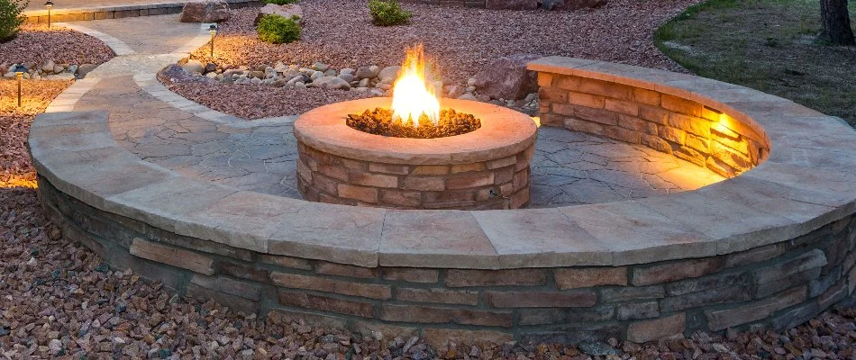 A stone fire pit on a property in Las Cruces, NM.