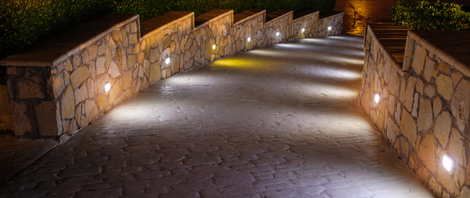 An led lit stone walkway on our client's property in Las Cruces, NM.